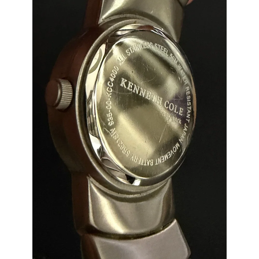 Kenneth Cole Watch Womens Silver Black Cuff Bangle